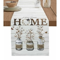 Cotton Floral Table Runner Cotton Linen 48 Inch Holiday Dresser Scarves, Farmhouse Botanical Wooden Grain Tablerunner for Kitchen Coffee Dining Bedroom Home Living Room Dinner Scarf Décor 13''x48''
