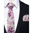thumbnail image 1 of Cotton Floral Tie for Men 2.5" Printed Skinny Necktie Pocket Square Tie Clip Set Flower Wedding Party Groom Pink, 1 of 6