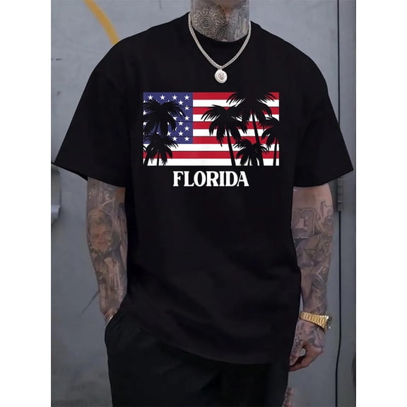 Cotton Florida T-Shirt Men's Casual Short Sleeve Graphic Tee