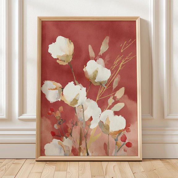 Cotton Flower Rustic Farmhouse Botanical Autumn Floral Porch Display Unframed Paper Print