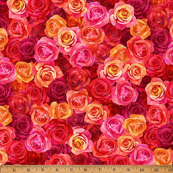 Cotton Flower Shoppe Valentine Roses All Over Packed Colorful Hoffman California Fabrics Cotton Fabric Print by the Yard (W5476-599-VALENTINE)