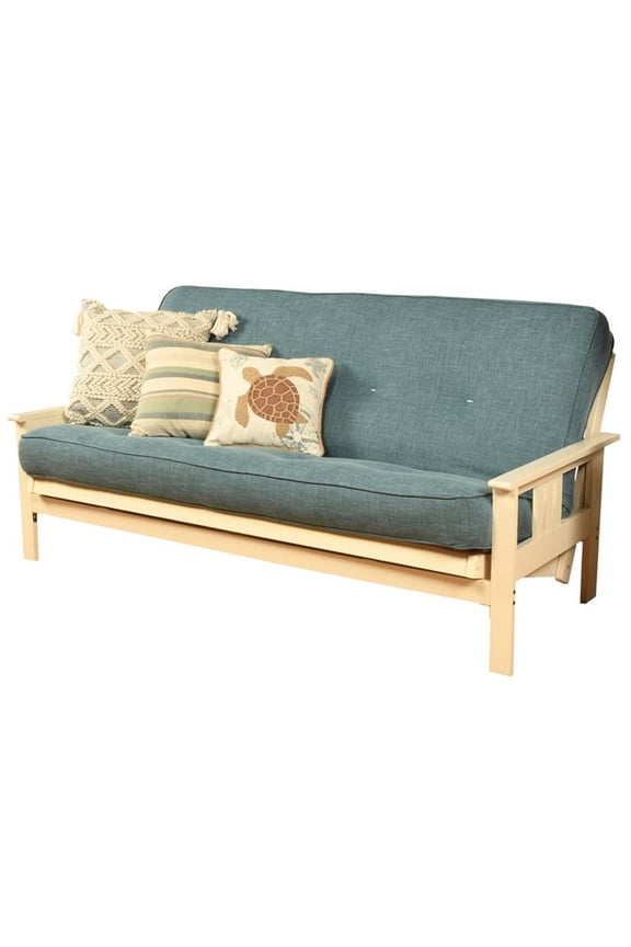 Cotton/Foam Full-size Futon Mattress w/ Linen Blue Cover-Frame Not Included