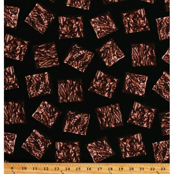 Cotton Food Dessert Brownies Chocolate Cake Black Cotton Fabric Print by the Yard (GM-C8551-Black)