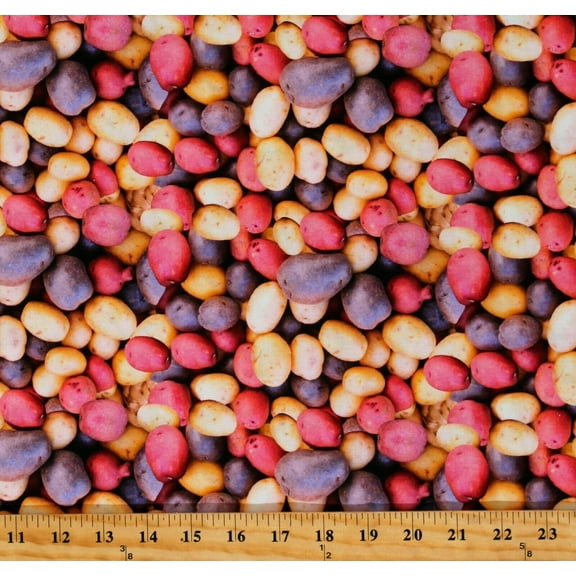 Cotton Food Potatoes Fruits Vegetables Multicolor Cotton Fabric Print by the Yard (112592)