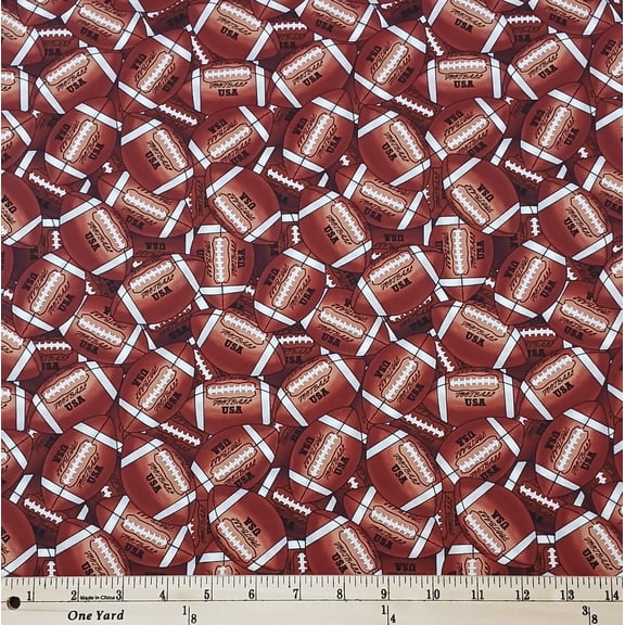 Cotton Footballs Packed Footballs Sports Brown USA Leather David Textiles Cotton Fabric Print by the Yard (1133104-2)
