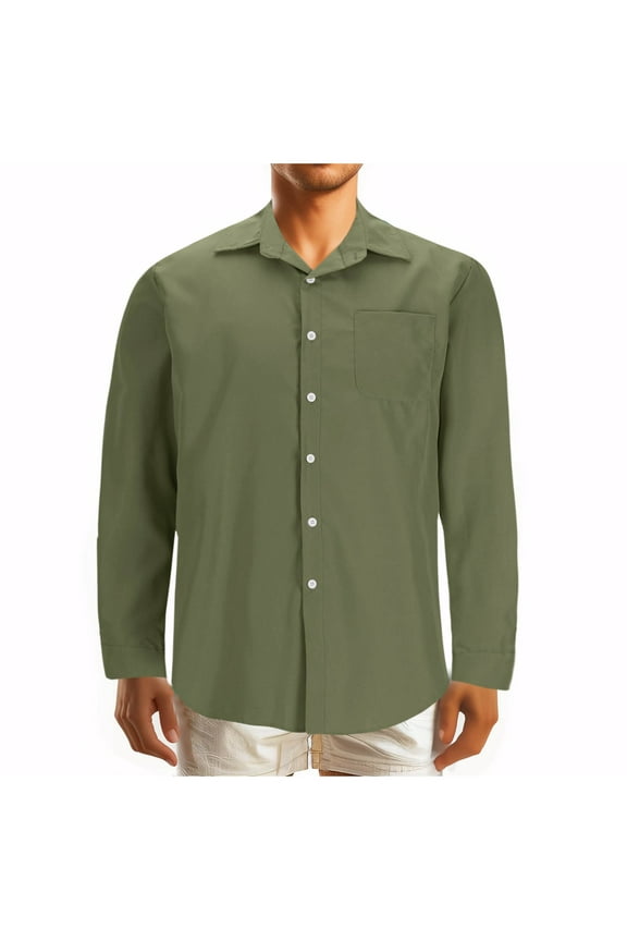 Cotton Formal Shirt for Men Solid Lapel Button Down Long Sleeve Overd Tops Office Work Business Tees Casual Loose Comforty Breathable Blouses Classic Fall Winter Clothes S-5XL