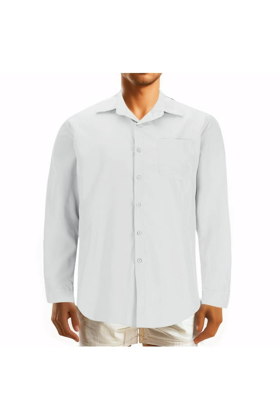 Cotton Formal Shirt for Men Solid Lapel Button Down Long Sleeve Overd Tops Office Work Business Tees Casual Loose Comforty Breathable Blouses Classic Fall Winter Clothes S-5XL