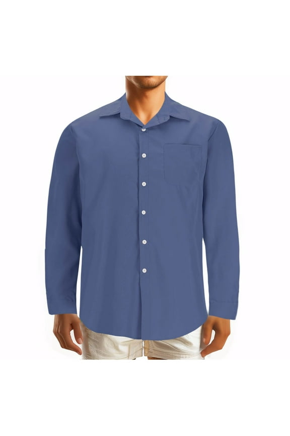 Cotton Formal Shirt for Men Solid Lapel Button Down Long Sleeve Overd Tops Office Work Business Tees Casual Loose Comforty Breathable Blouses Classic Fall Winter Clothes S-5XL