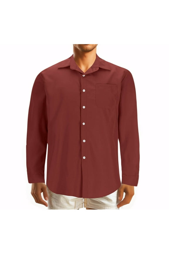 Cotton Formal Shirt for Men Solid Lapel Button Down Long Sleeve Overd Tops Office Work Business Tees Casual Loose Comforty Breathable Blouses Classic Fall Winter Clothes S-5XL
