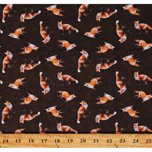 Cotton Foxes Animals Forest Woodland Northwoods Back Country Brown Cotton Fabric Print by the Yard (Y3858-15BROWN)