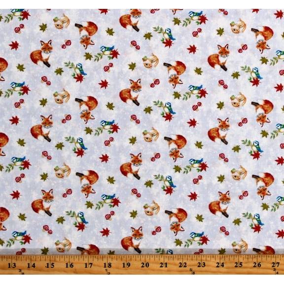 Studio E Auburn Fox Small Critters White Cotton Fabric by The Yard
