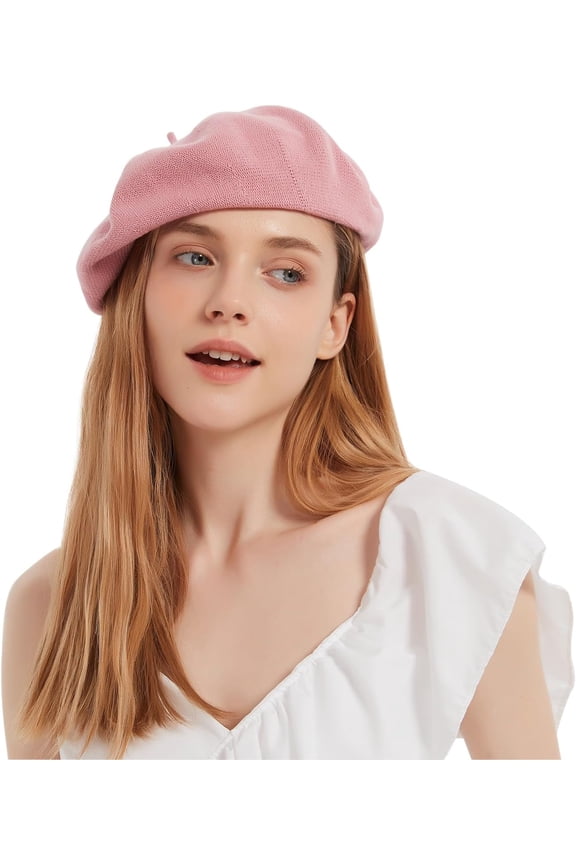 Cotton French Beret Hat Summer Knitted Soft Thin Beret Hat Slouchy Loose Painters Hat Solid Color for Women