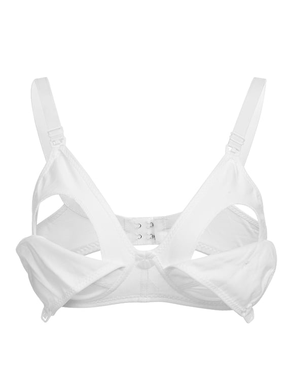 Cotton Front Open Maternity Breastfeeding Bra Pregnant Women Nursing Bras Seamless Wire-Free Sleep Bralette for New Mothers (White 34B - 34 inches / 86.4 cm)