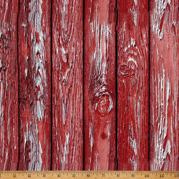 Cotton Frosted Holidays Red Weathered Barn Wood Farmhouse Siding Wood Plank Hoffman California Fabrics Cotton Fabric Print by the Yard (X5566-5-RED)