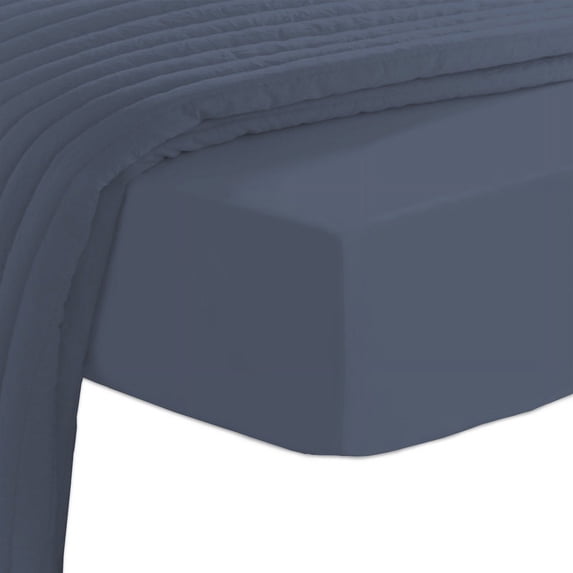 Pizuna Pure 100% Cotton Full Fitted Sheet Only, Luxurious 400 Thread Count Long Staple Cotton Sateen Weave 15" Deep Pocket Fitted Sheet (Combed Dark Blue Full Fitted Sheet Cotton)