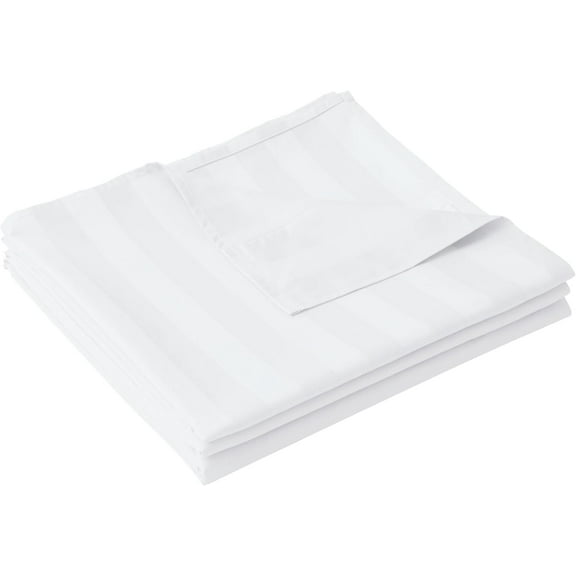 Cotton Full Flat Sheet Only, 600 Thread Count 100% Egyptian Cotton Top Sheet 1Pcs, Cool & Breathable Flat Bed Sheets Wrinkle, Fade, Stain Resistant (White Stripe Full)