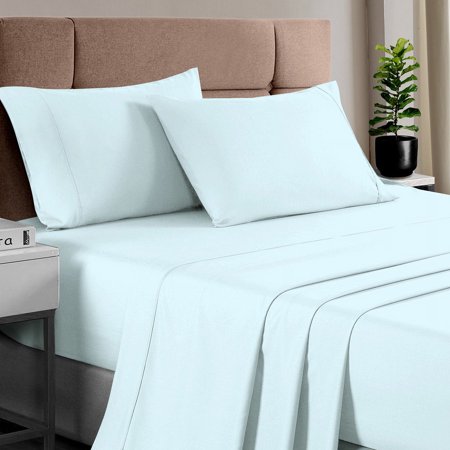 Pizuna Cotton Full Bed Sheet Set, Hotel Quality Sateen, 400 Thread Count, Fits Mattress up to 15” – Baby Blue
