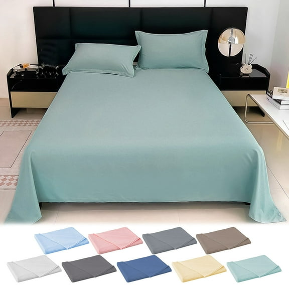 Cotton Full Size Flat Bed Sheet, Comfortable Durable Home Textile for Bedroom Guest Room Dorm, Machine Washable Fade Resistant All Season Bedding Accessory, 59" × 90.5"