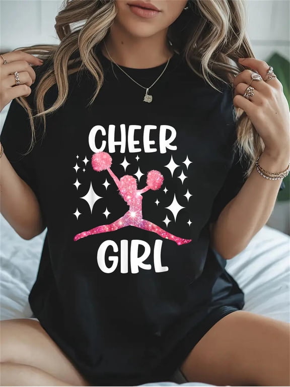 Cotton Funny Cheer Girl Cheerleader Cheerleading Cheering Squad Casual Graphic Daily T-Shirt