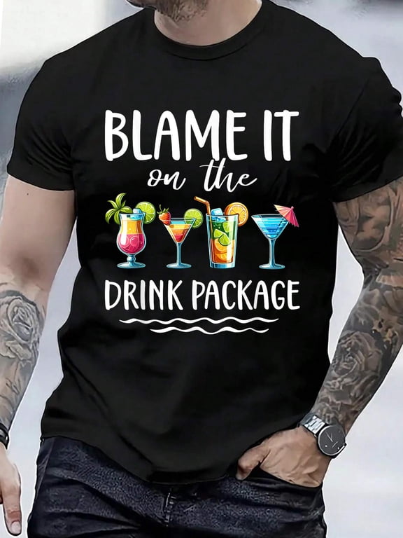 Cotton Funny Cruise Vibes Blame It On The Drink Package Men Women T-Shirt Men's Casual Short Sleeve Graphic Tee