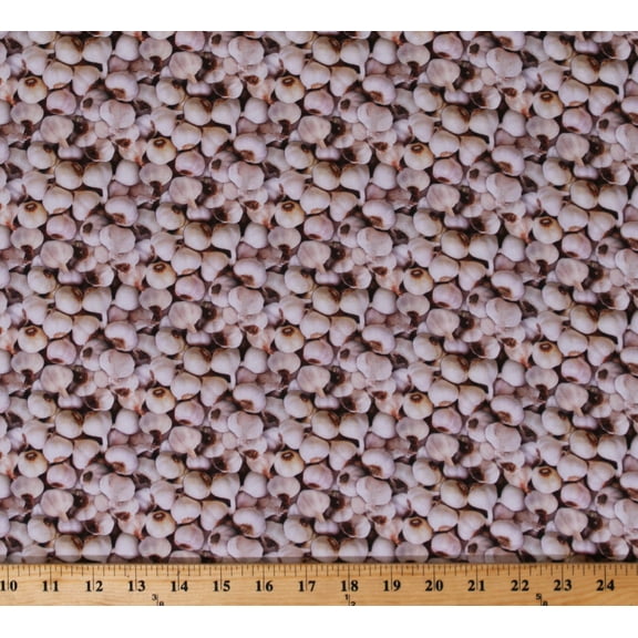Cotton Garlic Bulbs Heads Vegetables Herbs Seasonings Cooking Kitchen Farmer's Market Garden Food Festival Cotton Fabric Print by the Yard (484WHITE)