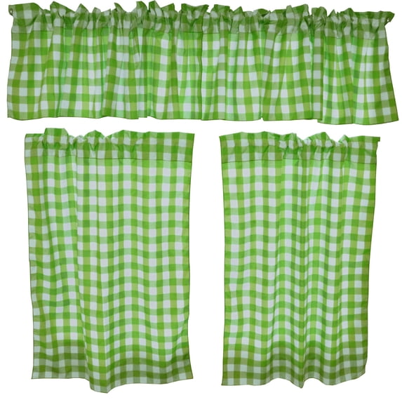 Cotton Gingham Checkered 3 Piece Window Valance Curtain Set (16 Colors)
