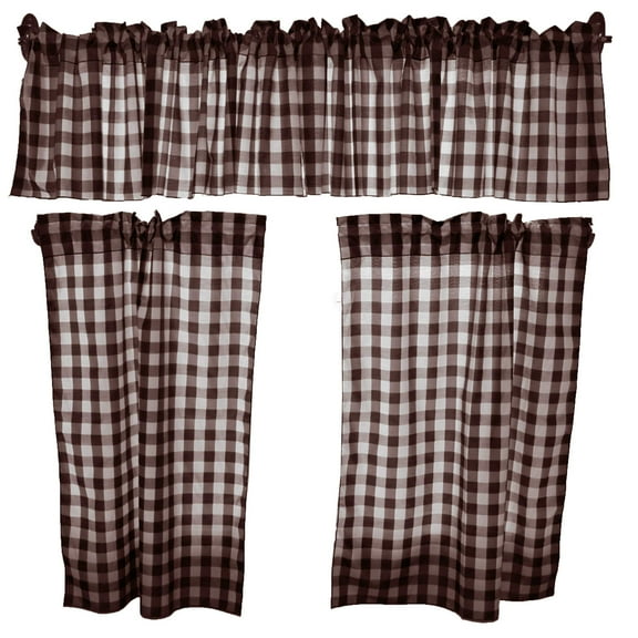 Cotton Gingham Checkered 3 Piece Window Valance Curtain Set (16 Colors)