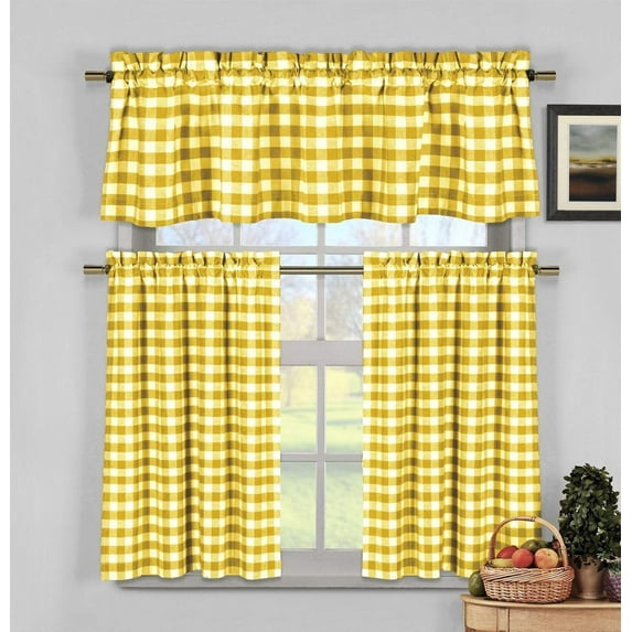 Cotton Gingham Checkered 3 Piece Window Valance Set (7 Colors)