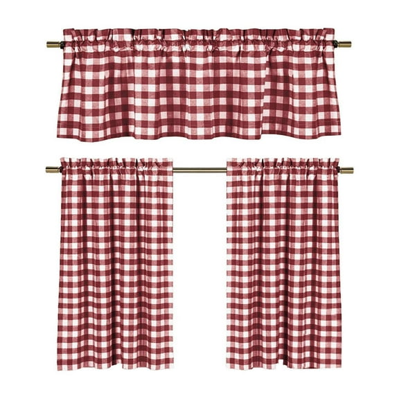 Cotton Gingham Checkered 3 Piece Window Valance Set (7 Colors)