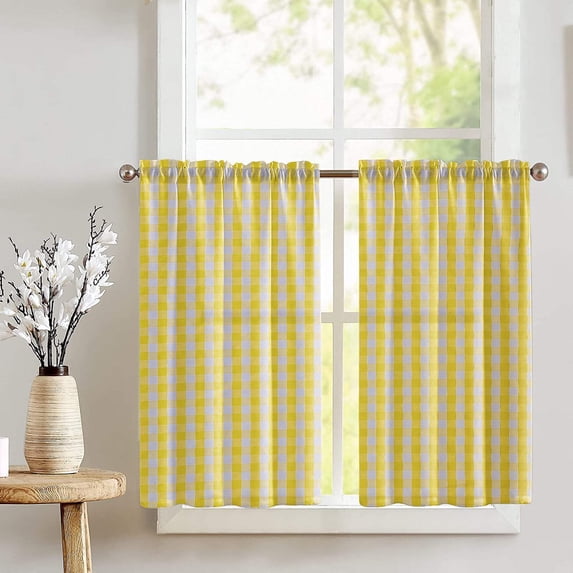 Cotton Gingham Checkered Print Café Tier Curtains Window Treatment Kitchen Home Décor