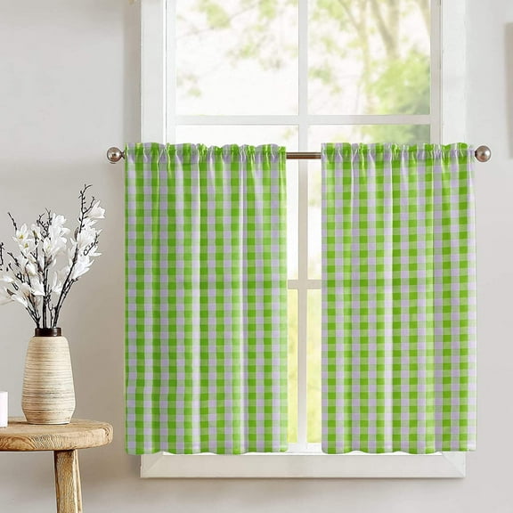 Cotton Gingham Checkered Print Café Tier Curtains Window Treatment Kitchen Home Décor