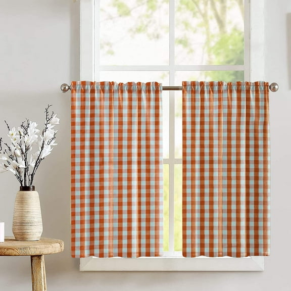 Cotton Gingham Checkered Print Café Tier Curtains Window Treatment Kitchen Home Décor