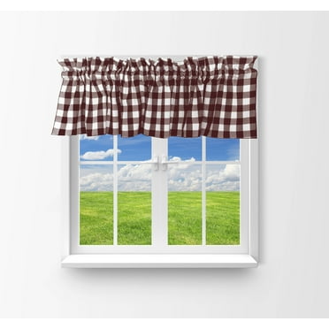 Cotton Gingham Checkered Window Valance 58" Wide Brown