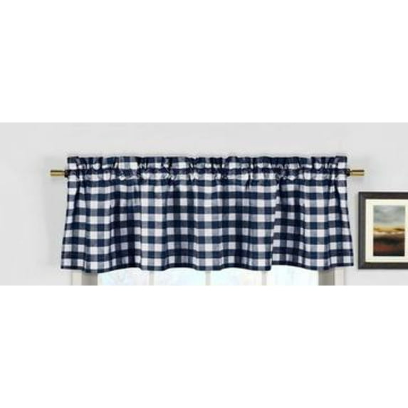 Cotton Gingham Checkered Window Valance 58" Wide Navy Blue