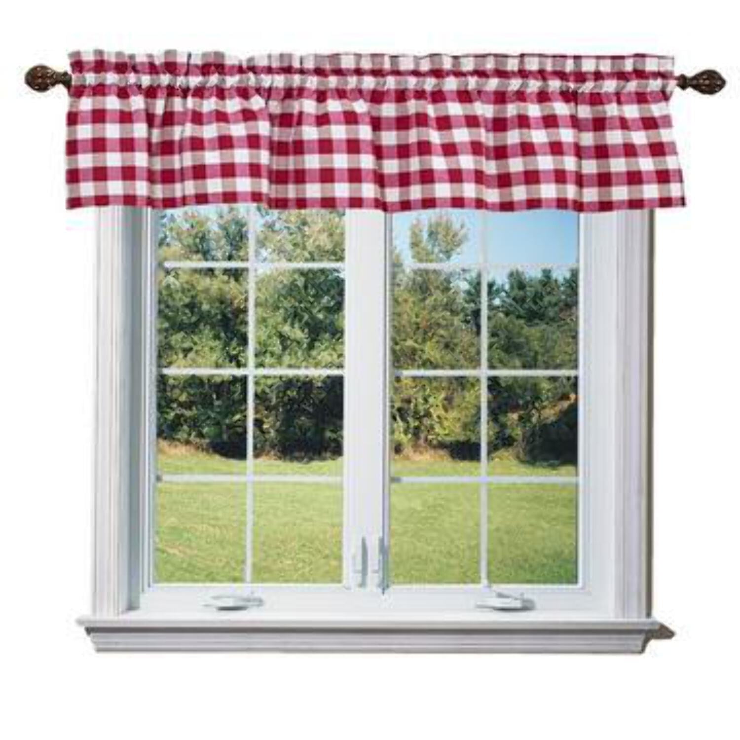 Red and White Cotton Gingham Checkered Window Valance, 14" Tall