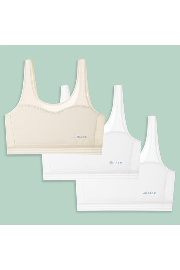 Cotton Girls Training Bra - 3 Packs Crop Cami Training Bras for Girls with Straps Cotton Bra Beige 7-13 Years