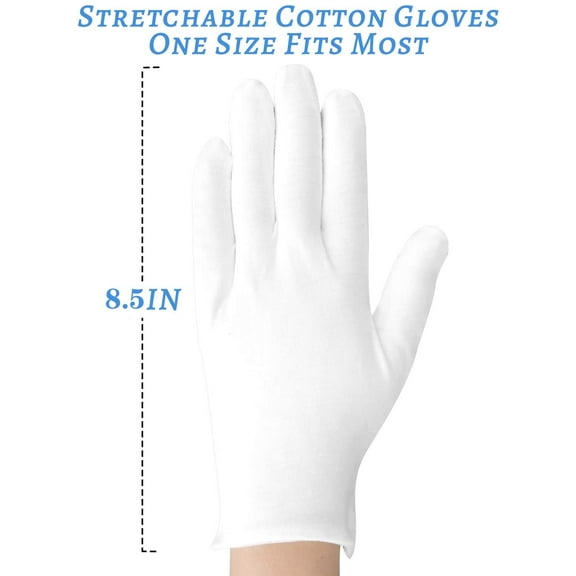 Cotton Gloves, 10pairs(20 Pcs) White Cotton Gloves for Women and Men, Washable Stretch Cotton Gloves for Dry Hands and Eczeme Moisturizing Cloth Gloves, Coin Jewelry Silver Cotton Inspection Gloves