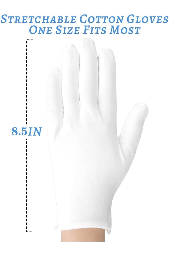 Cotton Gloves, 10pairs(20 Pcs) White Cotton Gloves for Women and Men, Washable Stretch Cotton Gloves for Dry Hands and Eczeme Moisturizing Cloth Gloves, Coin Jewelry Silver Cotton Inspection Gloves