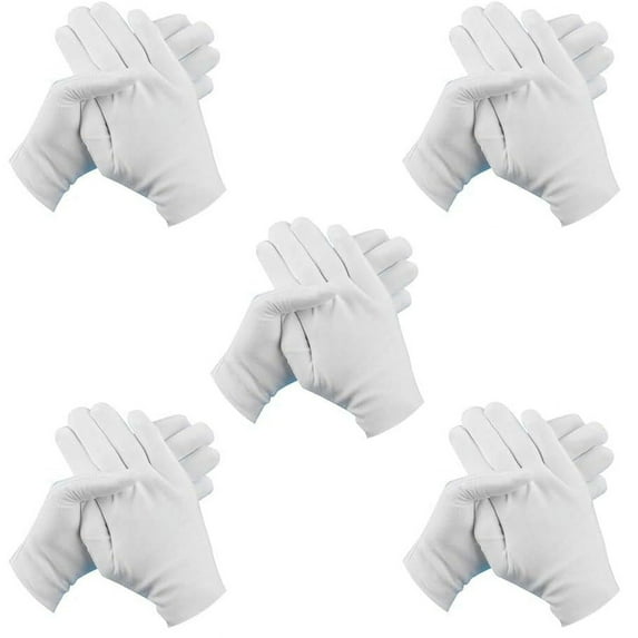 Cotton Gloves for Dry Hands, 10 Pcs White Cloth Gloves, Breathable Fit Most, Moisturizing Cosmetic Gloves for Sensitive Skin, Spa Work Inspection
