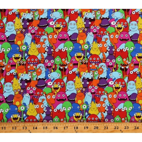 Cotton Glow in the Dark Aliens Outer Space Amazing Aliens Glow Kids Multicolor Cotton Fabric Print by the Yard (1991G-77)