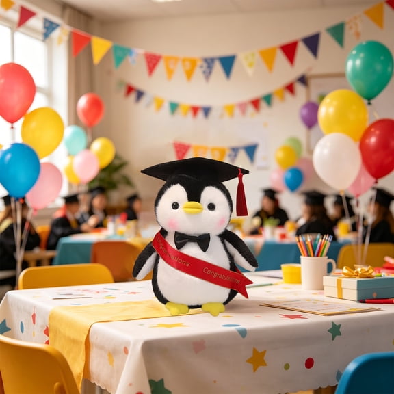 Cotton Graduation Penguin Plush Toy Stuffed Doll, Soft Huggable Companion Gift for Undergraduate Postgraduate Students Classmates, Graduation Season Souvenir Stress Relief Decor Ornament