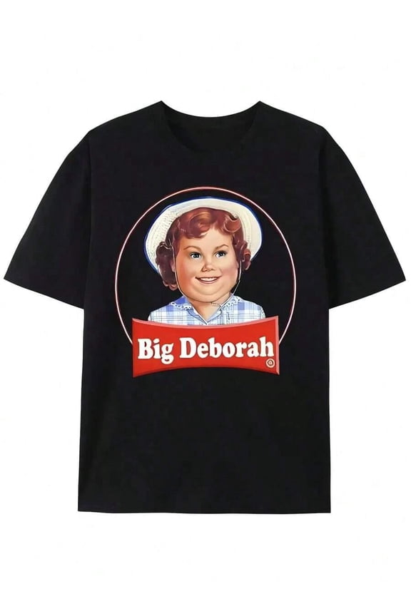 % Cotton Graphic Hoodies,Y2k Style Men's Big Deborah Humor Pun Parody Graphic-Shirt - Black Casual Short Sleeve Round Neck Tee With Vintage-Inspired Snack & Cake Design, Washable, Comfortable Clothin