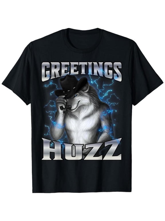Cotton Graphic Tee Alpha wolf Greetings Huzz Short Sleeve Mens T-shirt