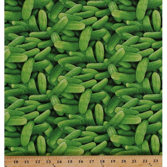 Cotton Green Cucumbers Pickles Cukes Farm Fresh Vegetables Veggies Gardening Gardener Food Festival Cotton Fabric Print by the Yard (437-green)