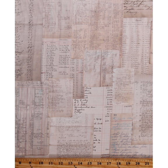 Cotton Grocery List People Voyage Numbers Academic Science Words Script Writing Cream Cotton Fabric Print by the Yard (7376-21)
