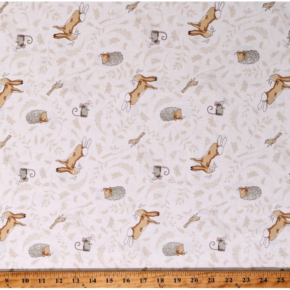 Cotton Guess How Much I Love You 2 Animals Bunnies Bunny Rabbits Hedgehogs Birds Mice Mouse Off White Cotton Fabric Print by the Yard (Y4245-1-WHITE) Officially Licensed through Clothworks
