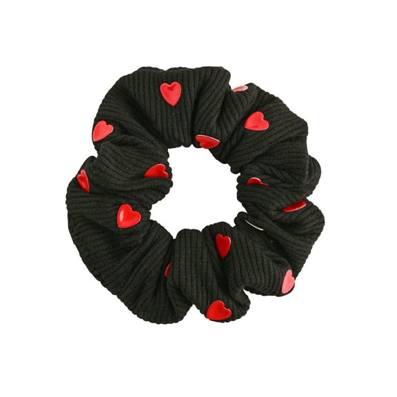 Cotton Hair Scrunchie with Hearts (Black Red Hearts)