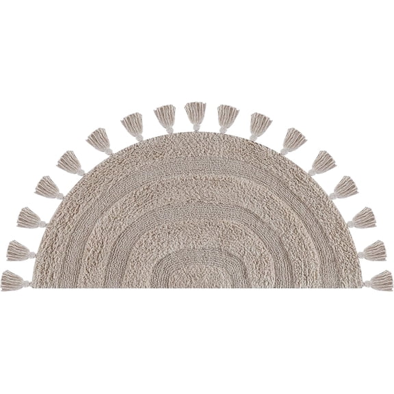Savi Home Cotton Half Circle Bath Mat with Anti-Skid Backing, Beige, 22" x 36"