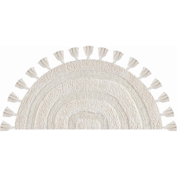 Savi Home Cotton Half Circle Bath Rug, Anti-Skid, Soft & Absorbent, 22" x 36", Ivory