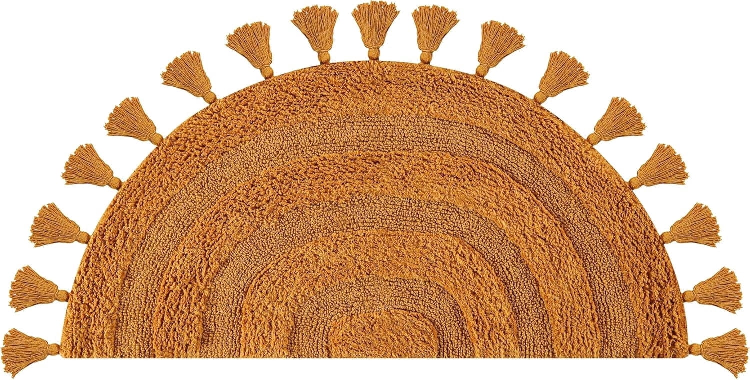 Savi Home Cotton Half Circle Bath Mat with Anti-Skid Backing, Mustard, 22" x 36"